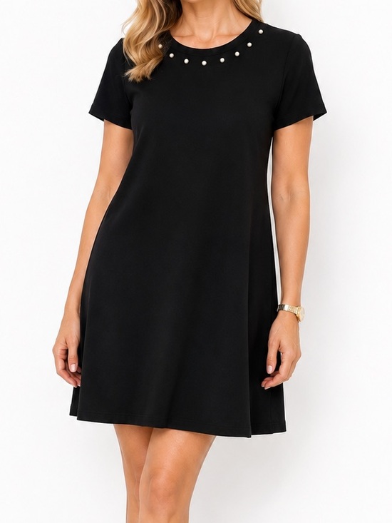 Unbranded Dresses & Skirts - Black Dress Pearls Short Sleeve Mini Elegant for Work Office Casual M Size